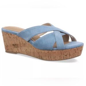 New Giani Bernini Light Blue Suede Crisscross Cork Wedge Slide Sz 9.5 M